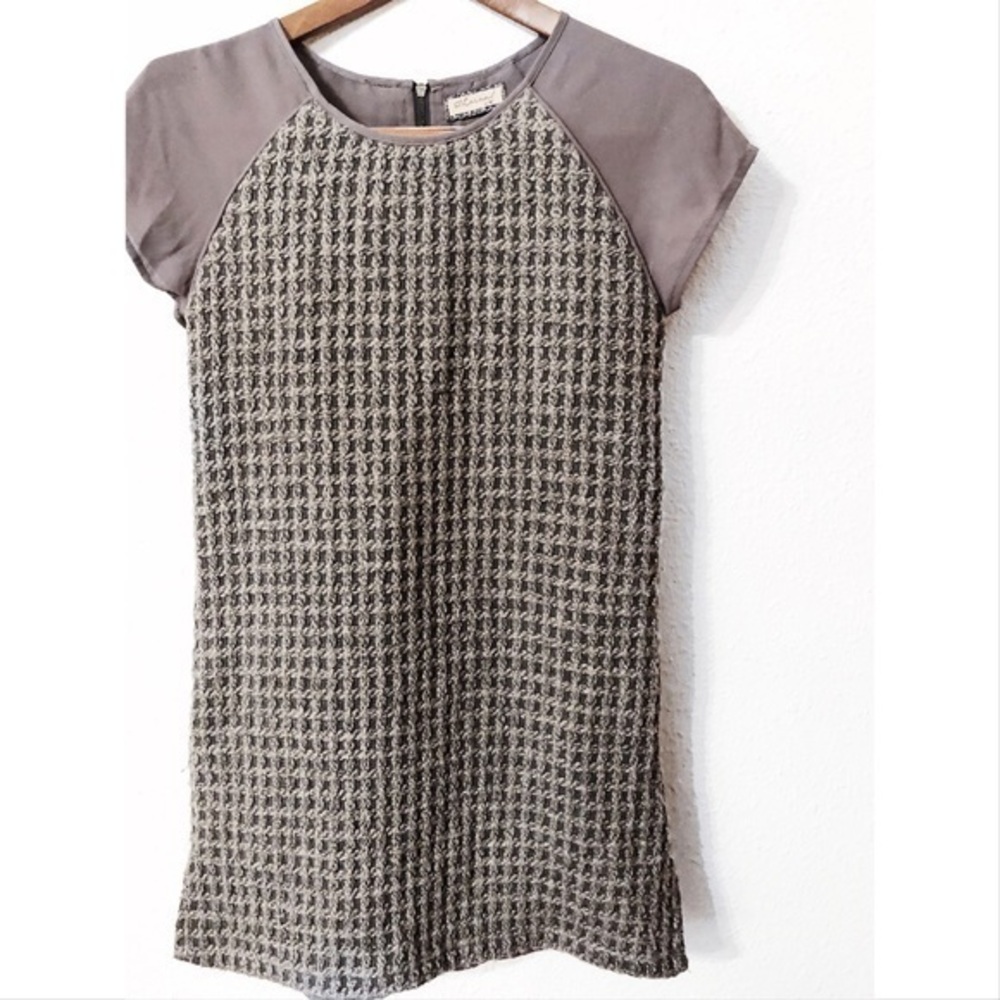 Ethereal waffle knit and chiffon sleeved dress